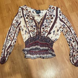 Floral pink long sleeve v-neck